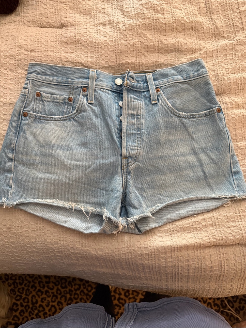 Levi's Light Blue High-Rise Button-Fly Denim Shorts
